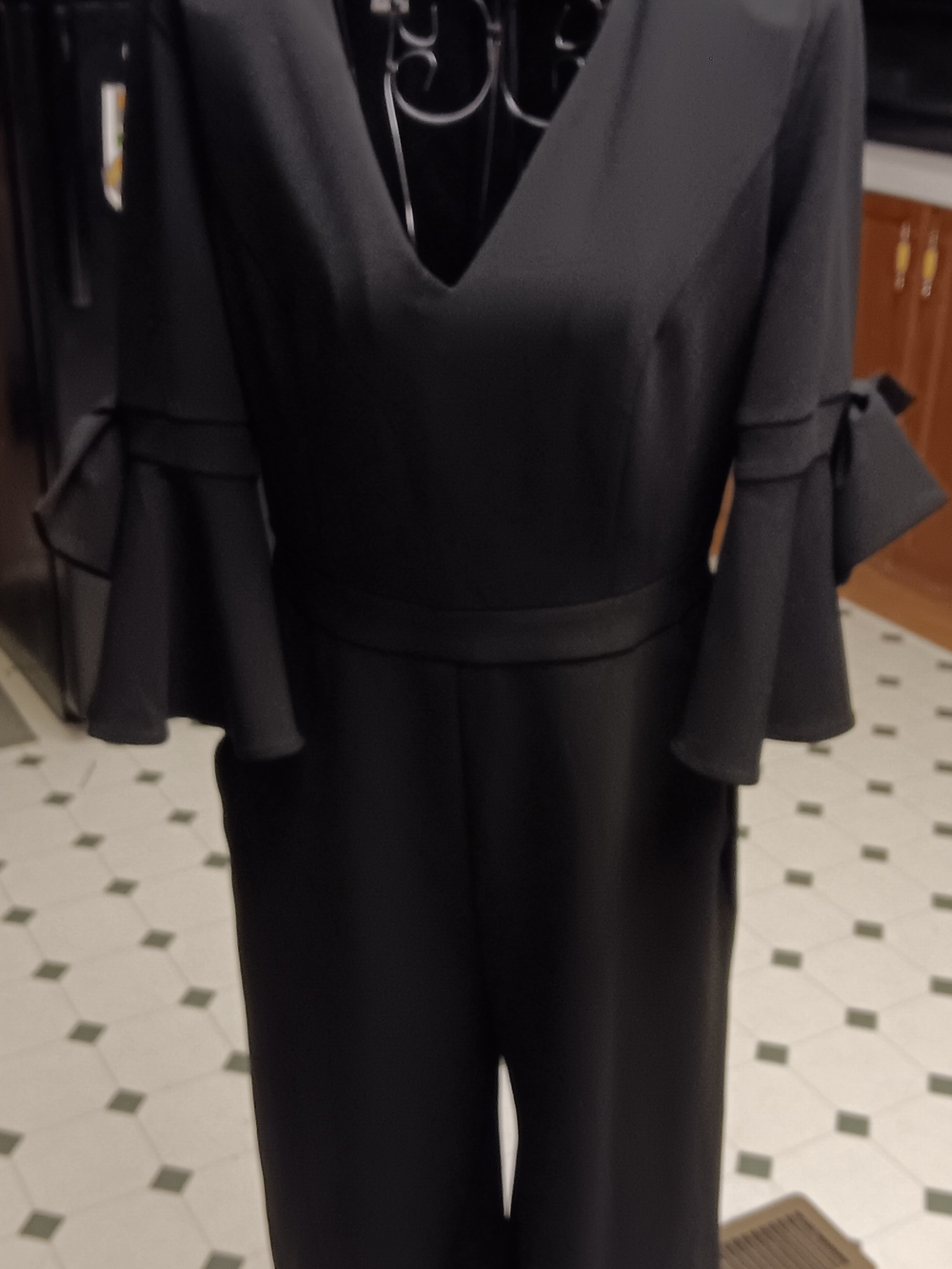 Donna Morgan Black V-Neck Jumpsuit with Flared Tie Sleeves